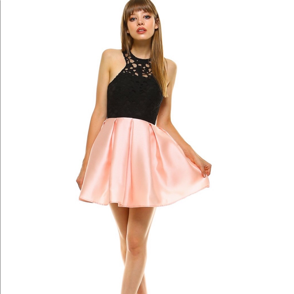Purple and Black Cutout Bodice Pleated Skirt Dress